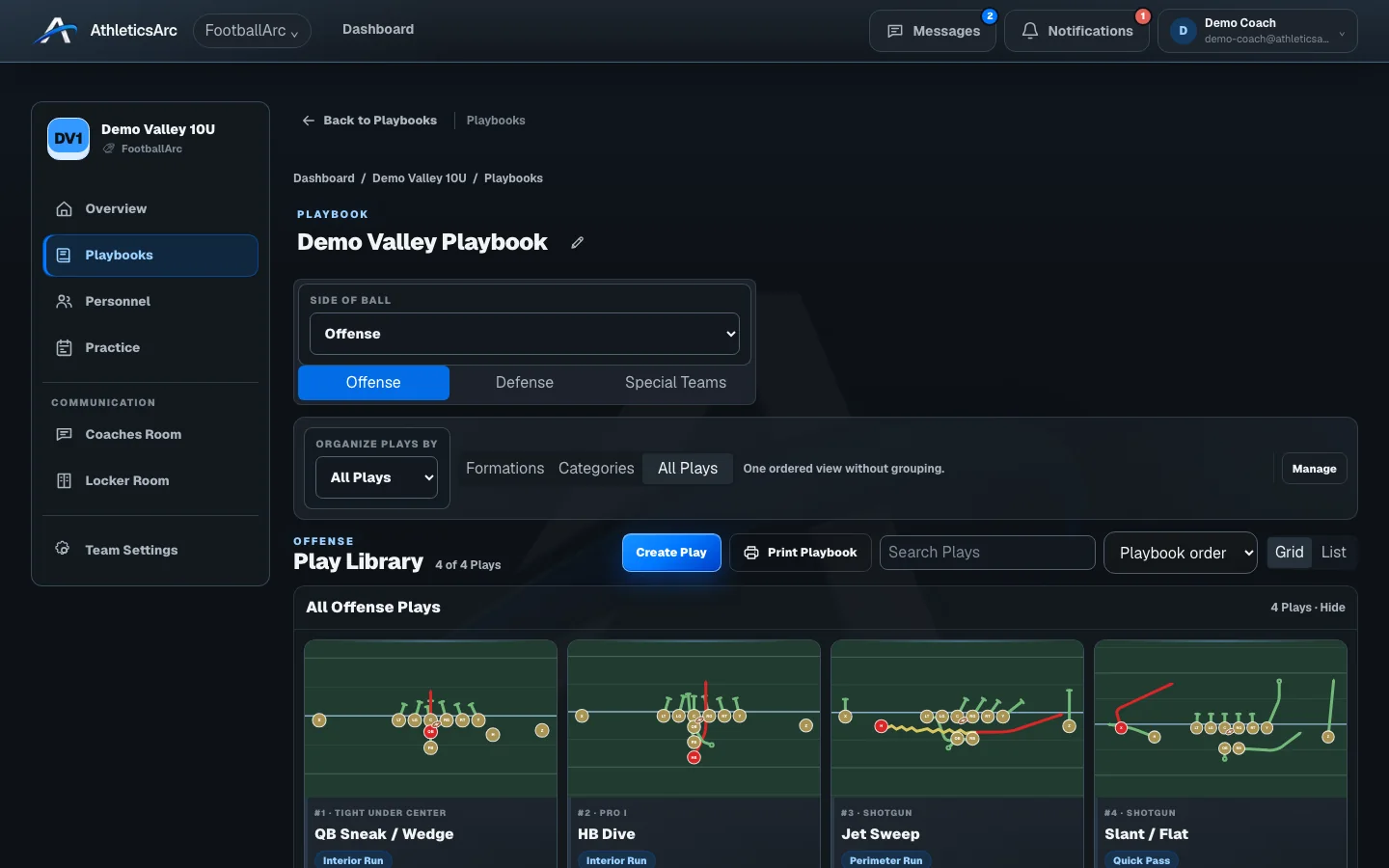 Playbook Library containing source plays available for staff sharing